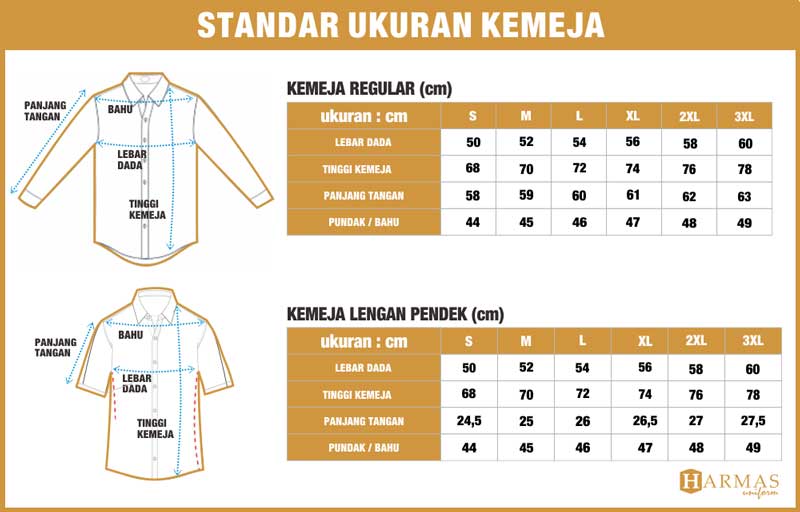 standar ukuran kemeja baru